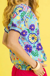 Umgee Retro Floral Puff Sleeve Top OutfitFlow